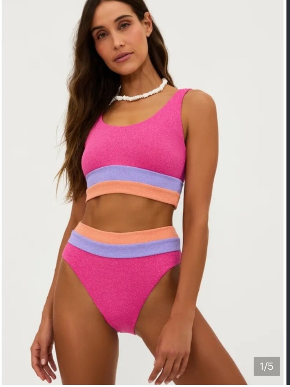 Mackenzie Top And Bottom Coral Bay Colorblock Shine Scrunch Medium NWT